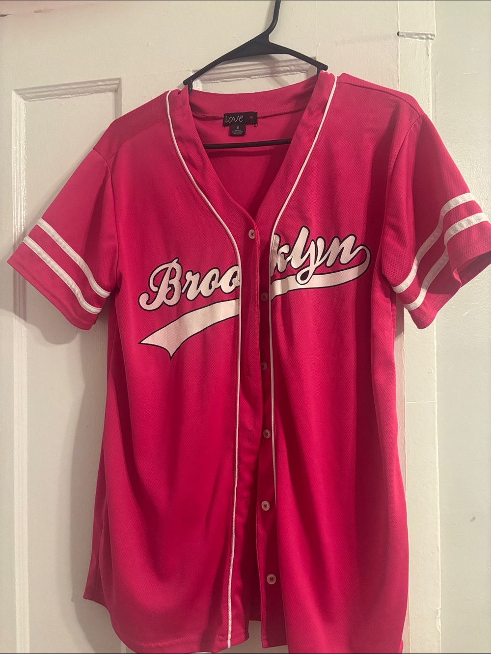 Brooklyn Script Button-Up Jersey in Bright Pink